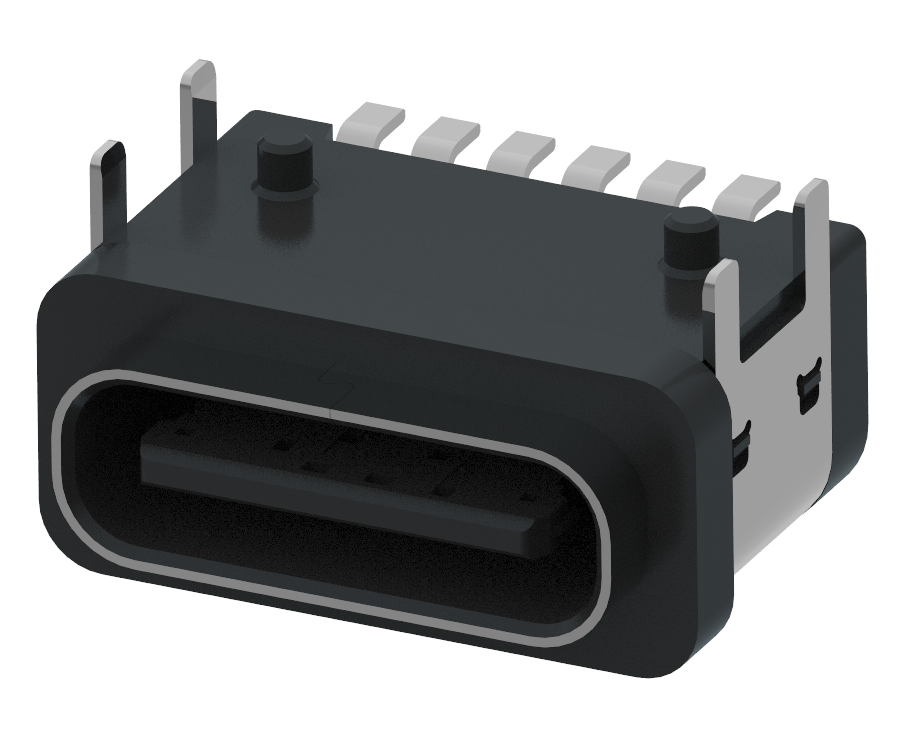 XB-ATCF-06-028-X TYPE C 6P 板上防水母座L=7.5mm(带钢片)外壳4脚插板